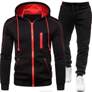 Automne hiver nouvelle version hommes décontracté sport costume transfrontalier velours couleur-bloqué fermeture éclair à capuche pantalons de survêtement solide survêtements - Product Image 6