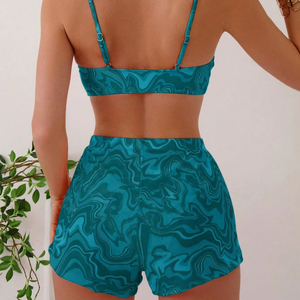 2025เซ็ตบิกินี่พิมพ์ลายสำหรับผู้หญิงชุดว่ายน้ำกางเกงขาสั้นเอวสูงเซ็กซี่ชุดว่ายน้ำด้านหน้าแห้งเร็วระบายอากาศได้ดีในฤดูร้อน - Product Image 3