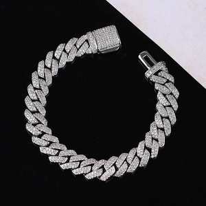 Moissanite Vente 12mm VVS Round Cut Diamond Cuban Link Tennis Bracelet Argent sterling 925 - Product Image 4