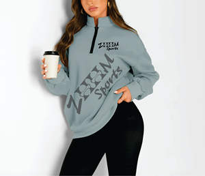 Sudaderas con capucha de manga larga para mujer OEM, sudaderas transpirables de invierno de alta calidad con media cremallera, parte delantera de tela de punto antiarrugas informal - Product Image 1