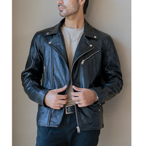 Chaqueta bomber de piel de cabra marrón personalizada para hombre con cuello levantado chaqueta de cuero genuino de moda con logotipo frontal - Product Image 1