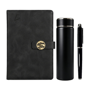 Set Regalo Aziendale in Smalto Nero con Taccuino, Thermos in Acciaio Inox, Penna con Finitura Simil-Pelle e Chiusura Magnetica - Product Image 1