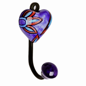 Crochet de manteau en céramique de coeur violet artisanal et cintre porte-clés carrelage mural [CIH 160] - Product Image 2