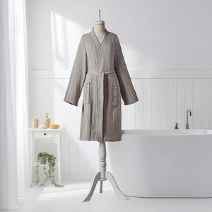 Peignoir turc antique en coton, rayé taupe, style kimono - Product Image 4