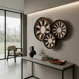 Juego de Cestas de Macramé de Corteza de Plátano Natural, Decoración de Pared, Bandeja Redonda Plana con Diseño de Rayos de Sol y Estrellas, Frutero, Arte Puro para Decoración de Habitaciones - Product Image 3