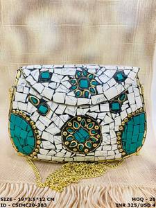 Bolso de mano de noche hecho a mano de artesanos indios para mujer, impresionante monedero de hierro con mosaico, accesorio para fiestas y eventos especiales - Product Image 2