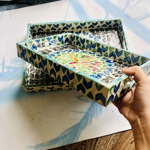 VITRAPRO Plateau de service rectangulaire incrusté de nacre avec logo personnalisé avec poignée décorative du T-V0348 du VIETNAM - Product Image 6
