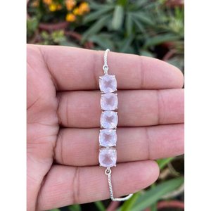 925 Silver Rose Quartz Crystal <b>Bracelet</b> Elegant Bangle with Luxurious <b>Gemstone</b> - Product Image 1