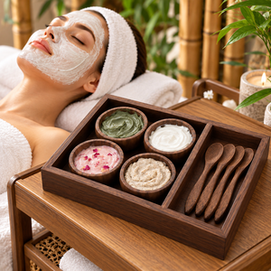 Bandeja de madera para manicura y pedicura con 4 cuencos y cucharas, bandeja de spa moderna y portátil de madera con 4 cuencos y cucharas. - Product Image 5