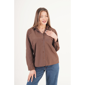 Blusa Casual de Algodón para Mujer LUSTRIN, Color Azul, con Puños a Rayas en Contraste, para Oficina y Uso Diario, Venta al Por Mayor - Product Image 2