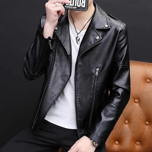 Blouson de moto en cuir personnalisé à revers avec fermeture éclair dans les poches latérales Blouson en cuir PU pour hommes - Product Image 4