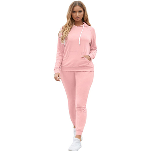 Ensemble de survêtement décontracté pour femmes, imprimé uni, deux pièces, 100% coton, respirant, jogging, vêtements de sport, survêtement, sweat-shirt à capuche - Product Image 5