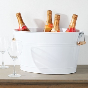 ถังใส่เครื่องดื่มชุบสังกะสีสีขาวถังน้ำแข็งพร้อมด้ามไม้สำหรับเบียร์วิสกี้ไวน์ค็อกเทลชิลเลอร์ - Product Image 1