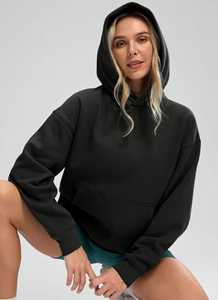 Sweat à capuche en polaire noir pour femme, doux et chaud, à manches longues, avec poche kangourou sur le devant, option de logo personnalisé, respirant, confortable, décontracté - Product Image 3