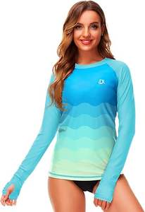 Deerose Womens Gradient Rash Guard UPF 50+ <b>Swim</b> <b>Shirts</b> Surfing Top with Thumb Hole - Product Image 4