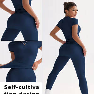 Conjunto Deportivo de Yoga y Gimnasio para Mujer, Transpirable, de Manga Corta, Cómodo, para Ejercicio Diario, Alta Calidad, Servicio OEM - Product Image 2