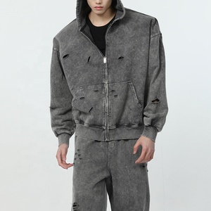 ชุดวอร์มมีฮู้ดสำหรับผู้ชายชุดวอร์มมีฮู้ดแบบซิปรูดแบบกำหนดเองชุดวินเทจสำหรับผู้ชายซักกรด - Product Image 2