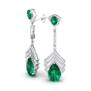 Boucles d'oreilles pendantes REYES de luxe en or 14 carats avec émeraude et moissanite pour femmes, certifiées GRA, bijoux fins pour les fêtes - Product Image 3