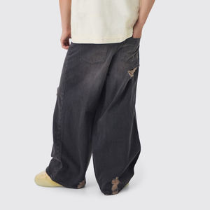 Pantalones de mezclilla informales para hombre al por mayor pantalones de mezclilla de algodón de calidad superior transpirables desgastados de gran tamaño personalizados - Product Image 3