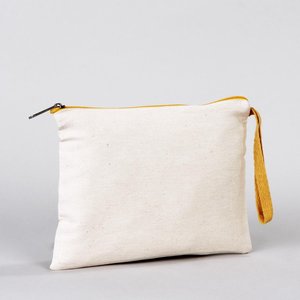 Durable & Stylish <b>Yellow</b> Zippered <b>Clutch</b> <b>Bag</b> 8x6 Inch Plain Cotton Denim Pouch Blank Makeup Organizer with Logo Pattern Cosmetic - Product Image 2