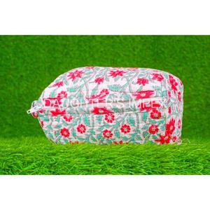 Bolso de maquillaje de algodón acolchado con estampado de bloque de mano indio Cremallera geométrica Estuche de tocador de mujer profesional para viajes Gris - Product Image 6