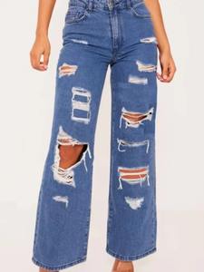 Pantalones vaqueros de retazos nuevos Pantalones vaqueros de pierna recta informales de moda para mujer con cordón de mezclilla lavada, pantalones vaqueros versátiles para uso diario - Product Image 2