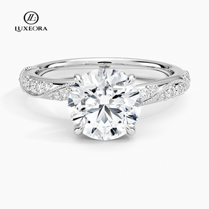 Luxeora IGI certifié 1CT D VS bague de fiançailles en diamant de laboratoire de coupe ronde avec pavé de pierres latérales 14K 18K bague en diamant en or - Product Image 4