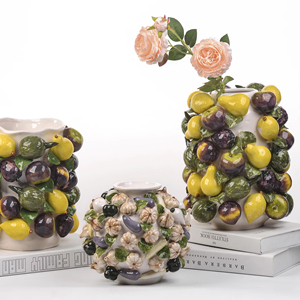 Großhandel Keramik Maßgefertigte Kreative Design-Keramikvase Zitrone für Wohnungsdekoration Porzellan Gemischte Früchte Deko-Töpfe - Product Image 2