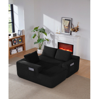 246 cm Schwarzes Cord-L-Form Modulares Cloud-Ecksofa Ohne Montage Chaiselongue-Couch für Wohnzimmer Schlafzimmer Apartment