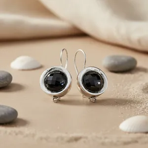 Women's <b>Dangle</b> <b>Earrings</b> with Silver <b>Black</b> Gemstone Elegant Alloy Jewelry for Wedding & Gift - Product Image 1