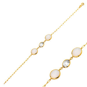 Quartz fumé blanc élégant et pierre CZ lunette en or 22 carats bijoux en argent bracelet en argent sterling 925 fait à la main en gros - Product Image 1