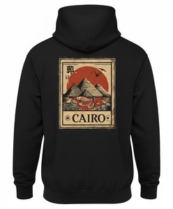 Sudaderas con Capucha de Diseño Artístico de Egipto y El Cairo, 100% Algodón, Impresión Digital Vintage, Serigrafía, con Logotipo en la Parte Delantera y Trasera - Product Image 1