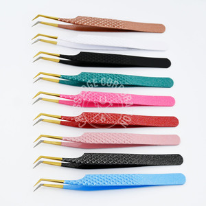 Pince à cils professionnelle pour extensions, à 45 degrés, pour volume, avec pointe en fibre et prise diamant, couleurs personnalisées - Product Image 4