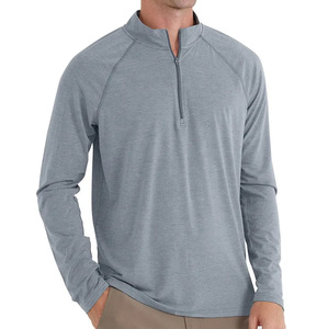 T-shirt à manches longues pour homme, coupe classique, avec demi-fermeture éclair sur le devant, logo personnalisé, tissu tricoté 100% coton, respirant et écologique - Product Image 1