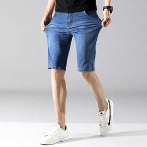 Short d'été à séchage rapide pour hommes, pantalon en denim cinq quarts coupe ajustée, pantalon mi-long à jambe droite tendance-Vente en gros - Product Image 4