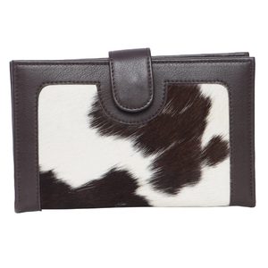 Custom Logo Chocolate Brown Cowhide Wallet with White Leather Lining Zipper Button Wristlet Closures Tassel Handbags <b>Satchels</b> - Product Image 1