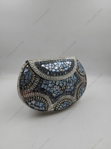 Handcrafted Mother of Pearl Mosaic Velvet Chain Strap Luxury Floral <b>Clutch</b> <b>Bag</b> for Women <b>Wedding</b> Evening Events - Product Image 2