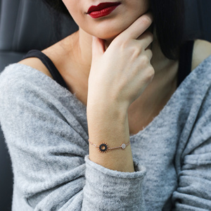 Negro CZ piedra forma de sol y forma redonda encanto venta al por mayor turca al por mayor 925 joyería fina de plata esterlina - Product Image 2