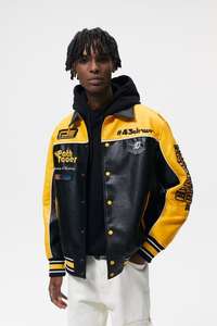 Veste en cuir pour homme avec logo 3D personnalisé brodé, veste de pilote originale en cuir, patch en chenille bicolore, veste en cuir d'hiver - Product Image 2