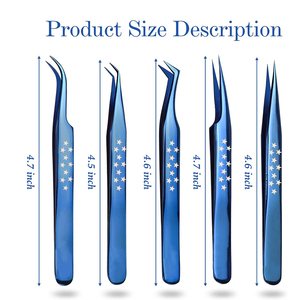 Pince à épiler à pointe droite incurvée en forme de L revêtue de titane bleu ensemble de pinces à épiler de beauté en acier inoxydable pour l'extension des cils - Product Image 2