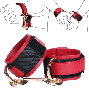Новые красно-черные наручники на липучке для фиксации запястий, регулируемые, для БДСМ-игр, фетиш-игрушка для взрослых - Product Image 1