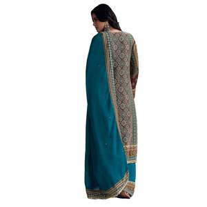 Conjunto Kurta Palazzo con estampado Ajrakh azul personalizado al por mayor, Ropa Étnica para mujer, fábrica de ropa OEM, proveedor a granel, fabricante de ropa - Product Image 5