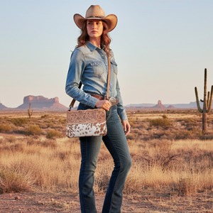 Hairon กระเป๋าพาดลำตัวหนังหดตัวลายด้านบนปรับได้สายรัดซิปถอดออกได้ลายดอกไม้ไหล่สีแทนผัก - Product Image 6