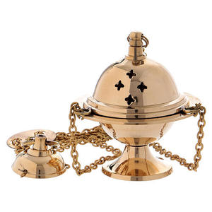 Thurible en laiton artisanal de qualité supérieure, design liturgique classique, idéal pour les cérémonies de prière et de culte religieux, avec chaîne. - Product Image 2