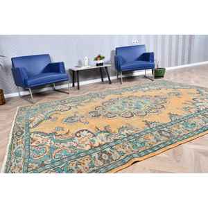 Grand tapis turc vintage 6x9,1 pi (184x278 cm), tapis jaune uni - Product Image 2