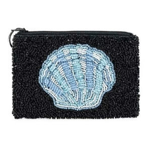 Hecho a mano Negro cielo azul con cuentas mar Shell bordado moda exclusivo Mini bolso con cremallera moda lujo India costura - Product Image 1