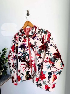 เสื้อแจ็กเก็ตสั้นสำหรับผู้หญิงผ้ากำมะหยี่ผ้าฝ้ายอินเดียสำหรับฤดูหนาวพิมพ์ลายดอกไม้ - Product Image 5