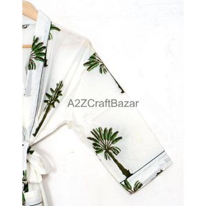 Bata Kimono de Algodón 100% para Mujer, Estampado de Árbol Blanco, Talla Única, Romántica y Cómoda, Ropa de Dormir para Invierno, para Uso en el Hogar - Product Image 4