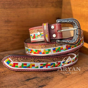 Cinturones florales pintados a mano y mecanizados a mano, cinturones unisex de cuero auténtico hechos a mano, novedad - Product Image 1