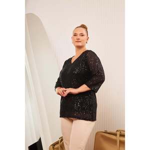 Blusa de Lentejuelas Forrada Talla Grande Negra - Product Image 4